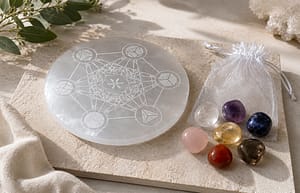 Sacred Geometry Charging Plate (18cm) & Crystals