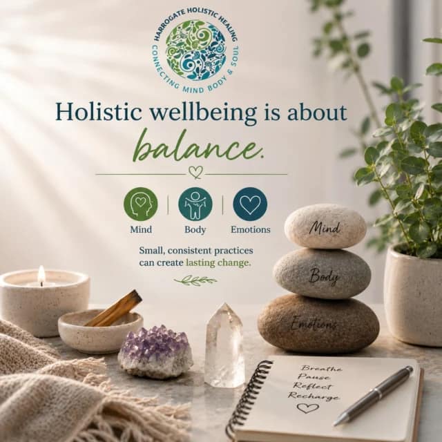 Holistic wellbeing focuses on supporting the balance between mind, body and emotional health.

Practices such as mindfulness, meditation and energy healing can help create a calm environment where the body and mind have space to relax and reset.

Many people find that these gentle practices help restore clarity, calm and emotional balance over time.

Supporting your wellbeing does not require dramatic changes — small consistent practices can make a meaningful difference.

If you‘d like to explore the different therapies I offer, please visit my website at www.harrogateholistichealing.com.